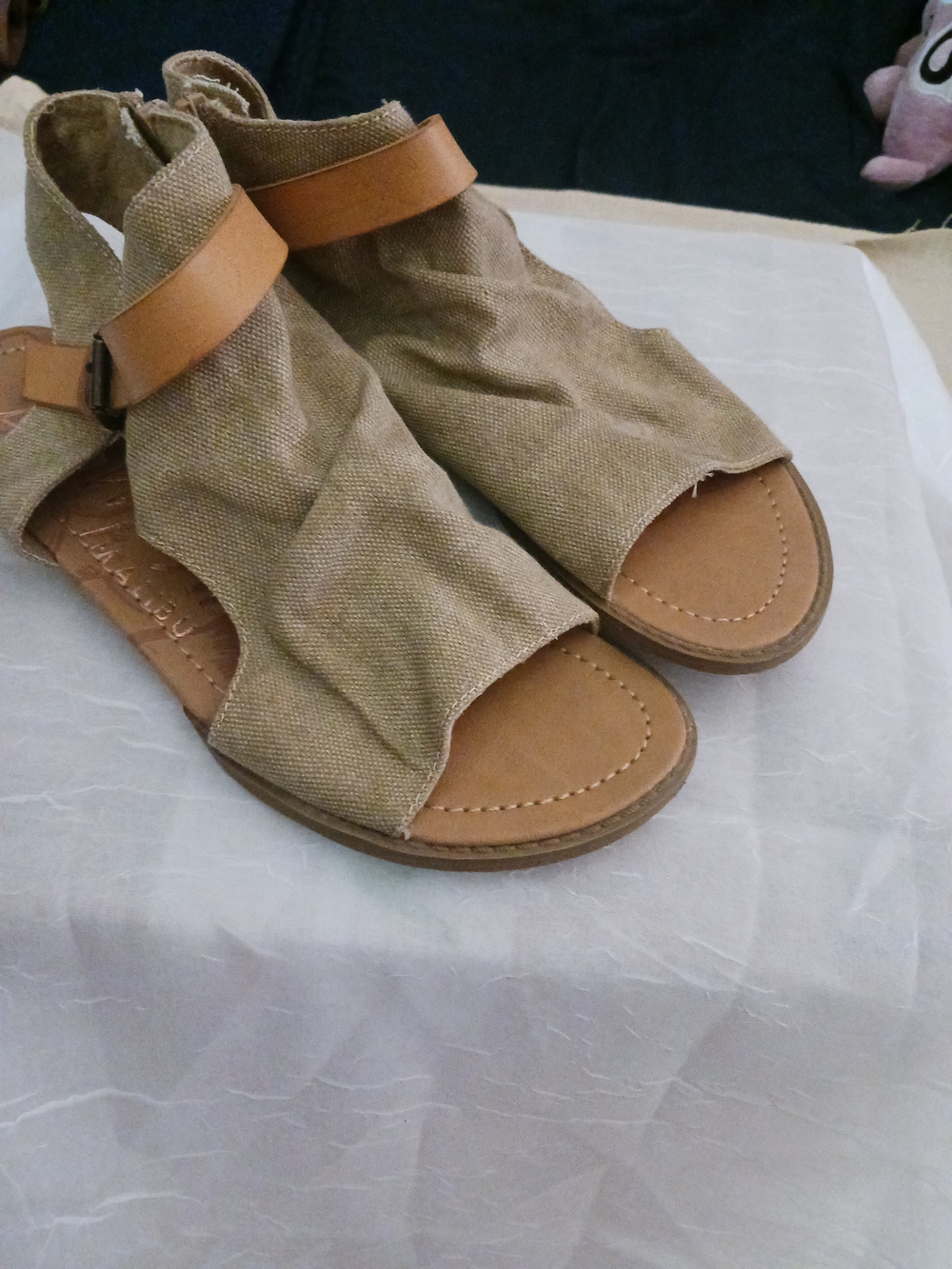 Blowfish Tan Canvas Open-Toe Ankle Sandals